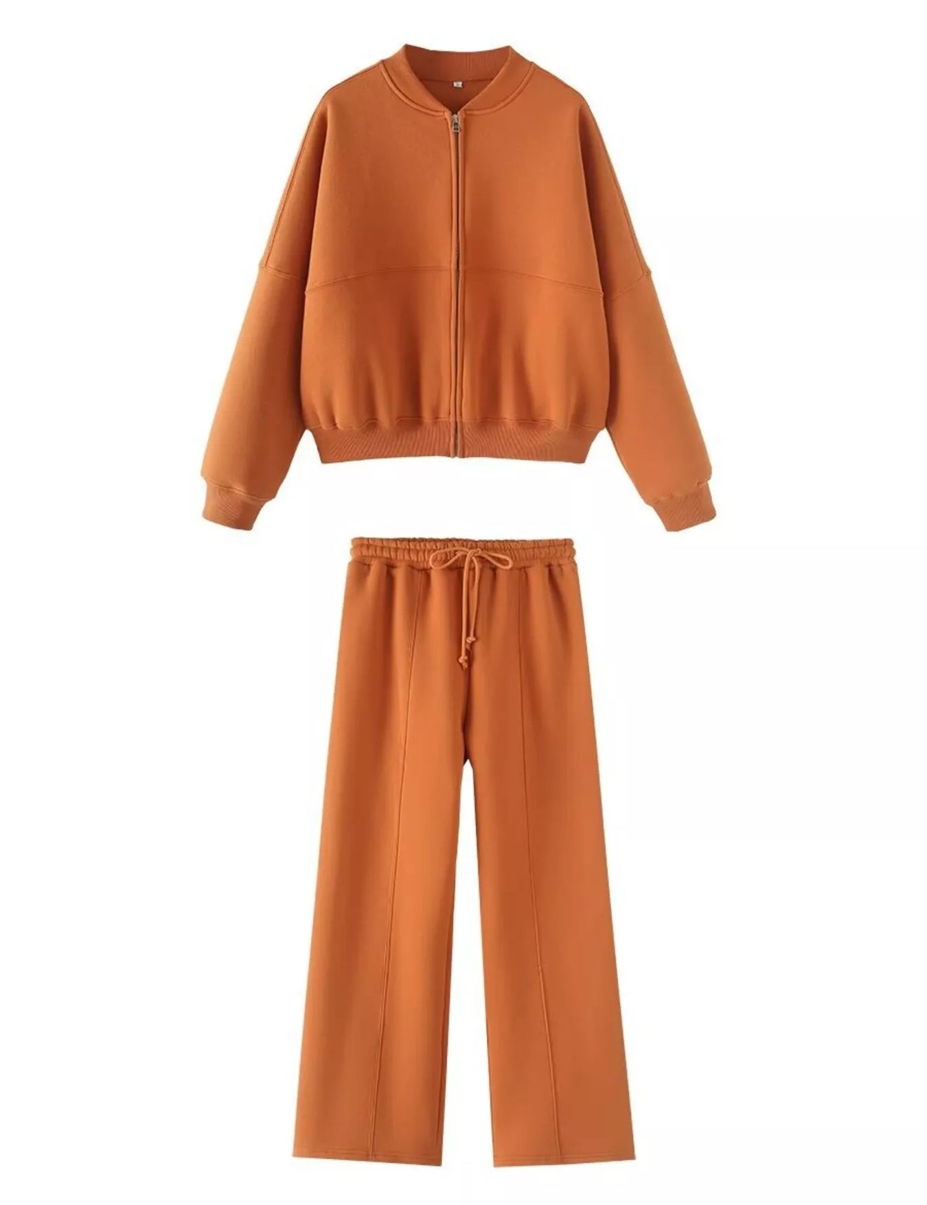 Orange Zip Up Top and Drawstring Pants Two-Piece Set | Loungewear Sets Daverri Fashions