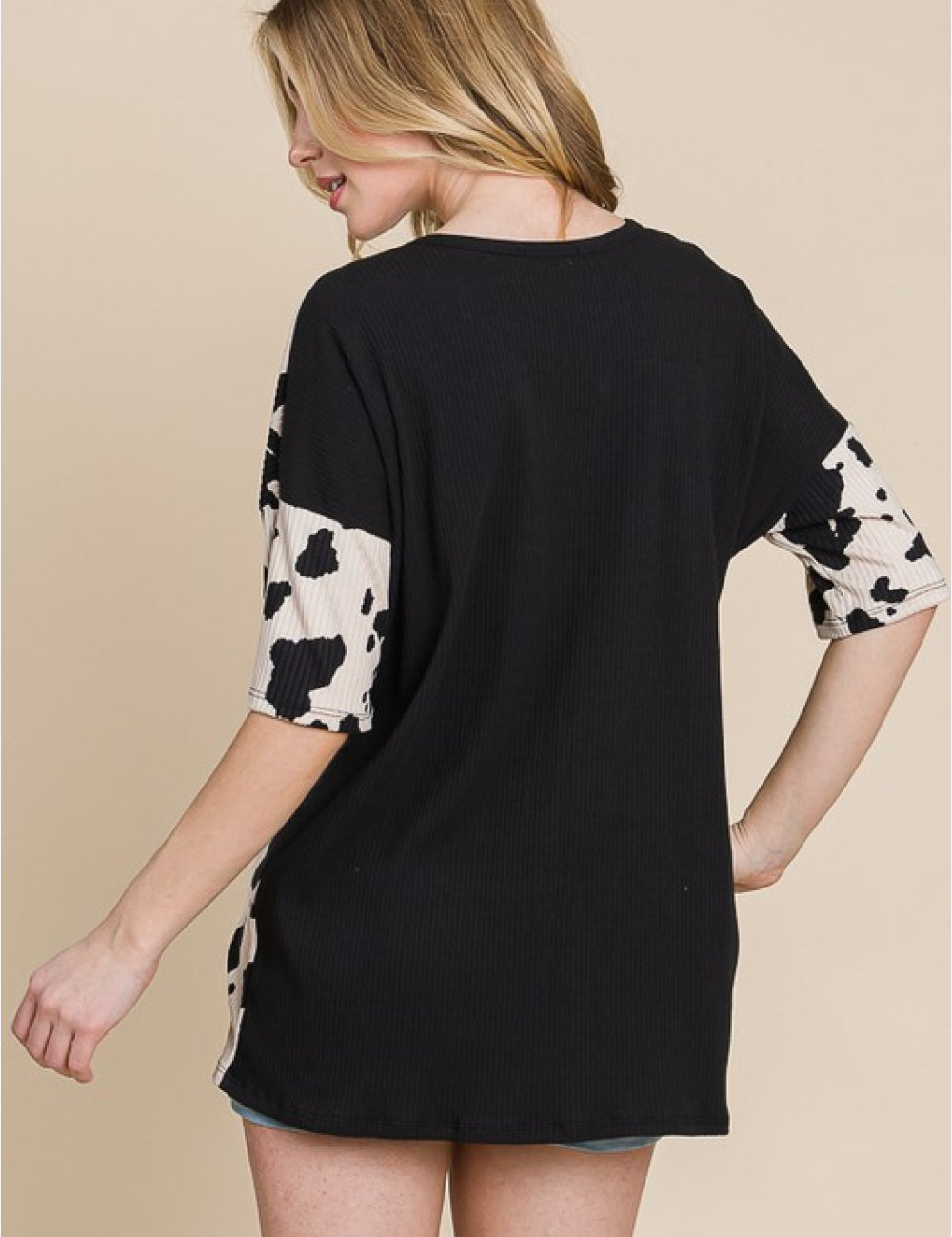 BOMBOM Rodeo Love Ribbed Animal Contrast Tee | Daverri Fashions