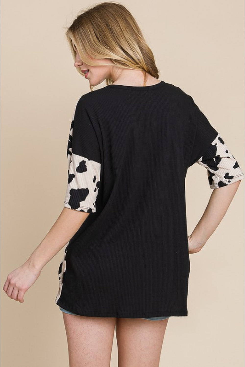 BOMBOM Rodeo Love Ribbed Animal Contrast Tee | Daverri Fashions