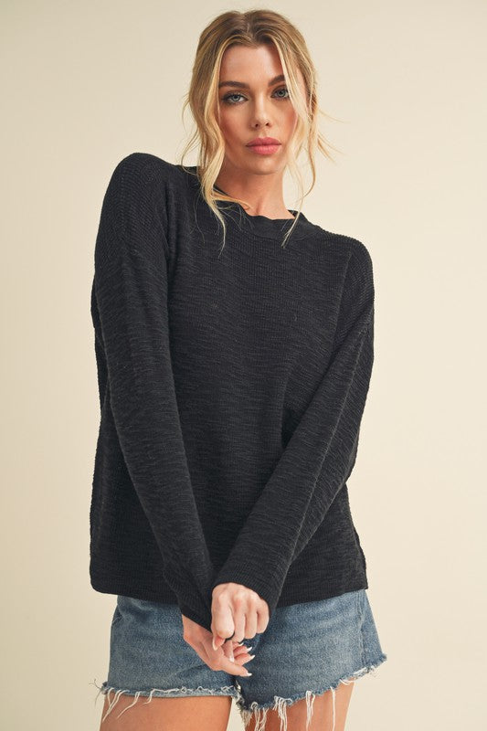 Aemi + Co Round Neck Drop Shoulder Knit Top