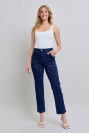 Judy Blue Full Size Hw Work Wear Knee Patch Straight Jeans Plus Size | Jeans Daverri Fashions