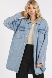 Mittoshop Light Wash Patch Pocket Longline Denim Jacket Jackets