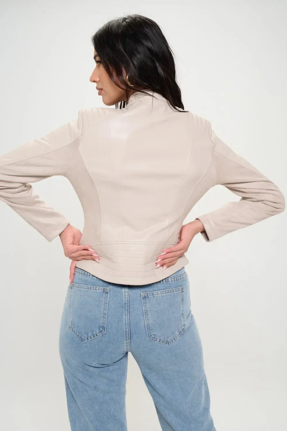 Coalition LA Zip Up Vegan Leather Moto Jacket - DAVERRI FASHIONS