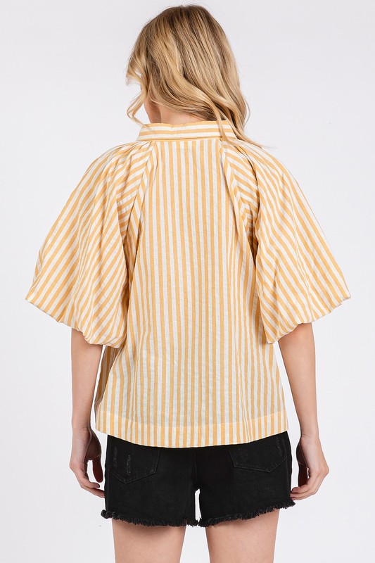 Mittoshop Button Down Striped Puff Sleeve Shirt