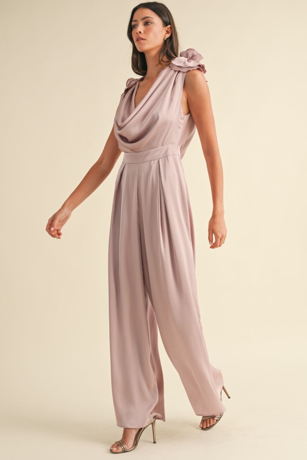 Dusty Mauve Applique Deep Cowl Neck Jumpsuit Bottoms