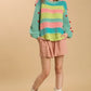Umgee Full Size Color Block Cable Knit Sweater with Pom Pom Plus Size - DAVERRI FASHIONS
