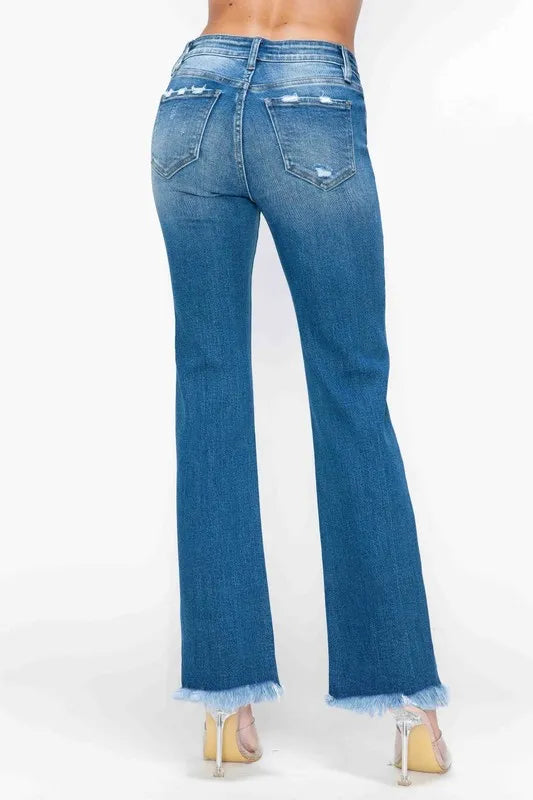 bytos Full Size Raw Hem Distressed Mid Rise Straight Jeans | Jeans Daverri Fashions