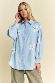 Davi & Dani Lightweight Washed Daisy Patch Waffle Knit Shirt | Shirts Daverri Fashions