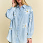 Davi & Dani Lightweight Washed Daisy Patch Waffle Knit Shirt Shirts