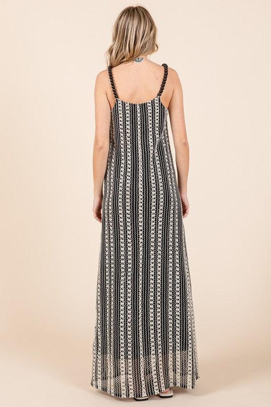 GeeGee Plus Size Striped Scoop Neck Beaded Strap Maxi Cami Dress Cami Dresses