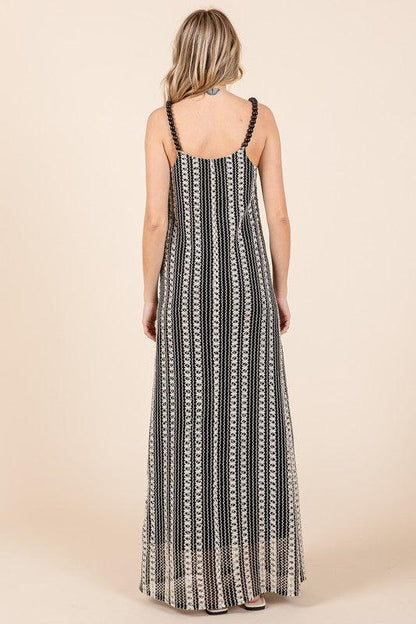 GeeGee Plus Size Striped Scoop Neck Beaded Strap Maxi Cami Dress - DAVERRI FASHIONS