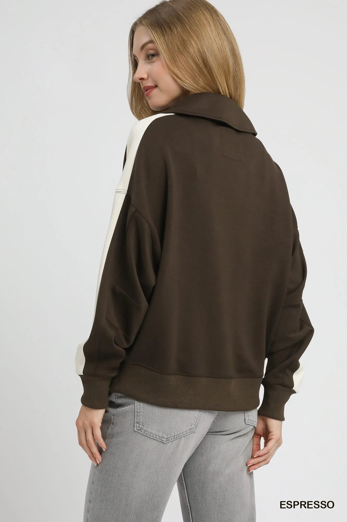 Umgee Color Block Polo Sweatshirt Sweatshirts