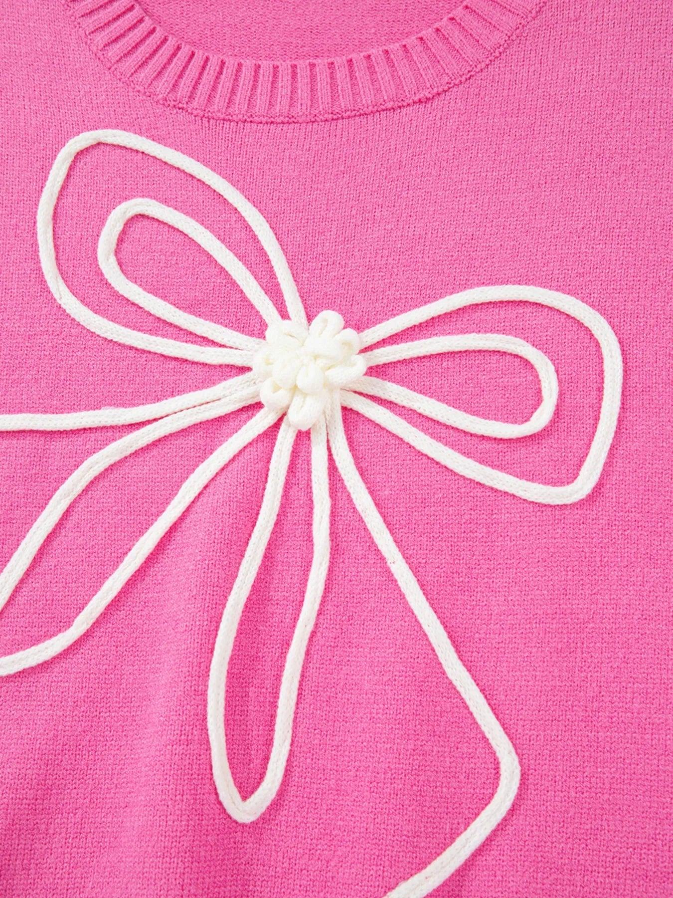 Ribbed Hem Long Sleeve Bow Tie Sweater - DAVERRI FASHIONS