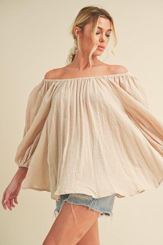 Aemi + Co Off-Shoulder Balloon Sleeve Blouse Tops