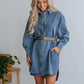 Button Up Collared Neck Long Sleeve Denim Dress - DAVERRI FASHIONS