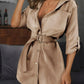 Button-Front Belted Shirt Dress - DAVERRI FASHIONS