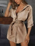 Button-Front Belted Shirt Dress - DAVERRI FASHIONS