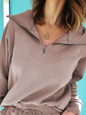 Zip Collar Long Sleeve Top and Drawstring Pants Set | Loungewear Sets Daverri Fashions