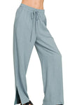 Zenana Linen Drawstring Pants Blue Grey - DAVERRI FASHIONS