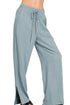 Zenana Linen Drawstring Pants Blue Grey - DAVERRI FASHIONS