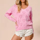 BiBi Valentines Heart Pompom V Neck Knit Top - DAVERRI FASHIONS