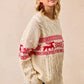 BiBi Christmas Theme Patterned Cable Knit Sweater - DAVERRI FASHIONS