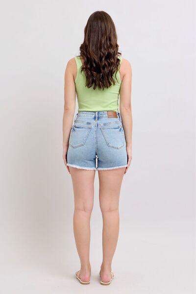 Judy Blue Tummy Control Raw Hem Denim Shorts Denim Shorts