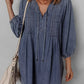 Tie Neck Long Sleeve Mini Denim Dress - DAVERRI FASHIONS