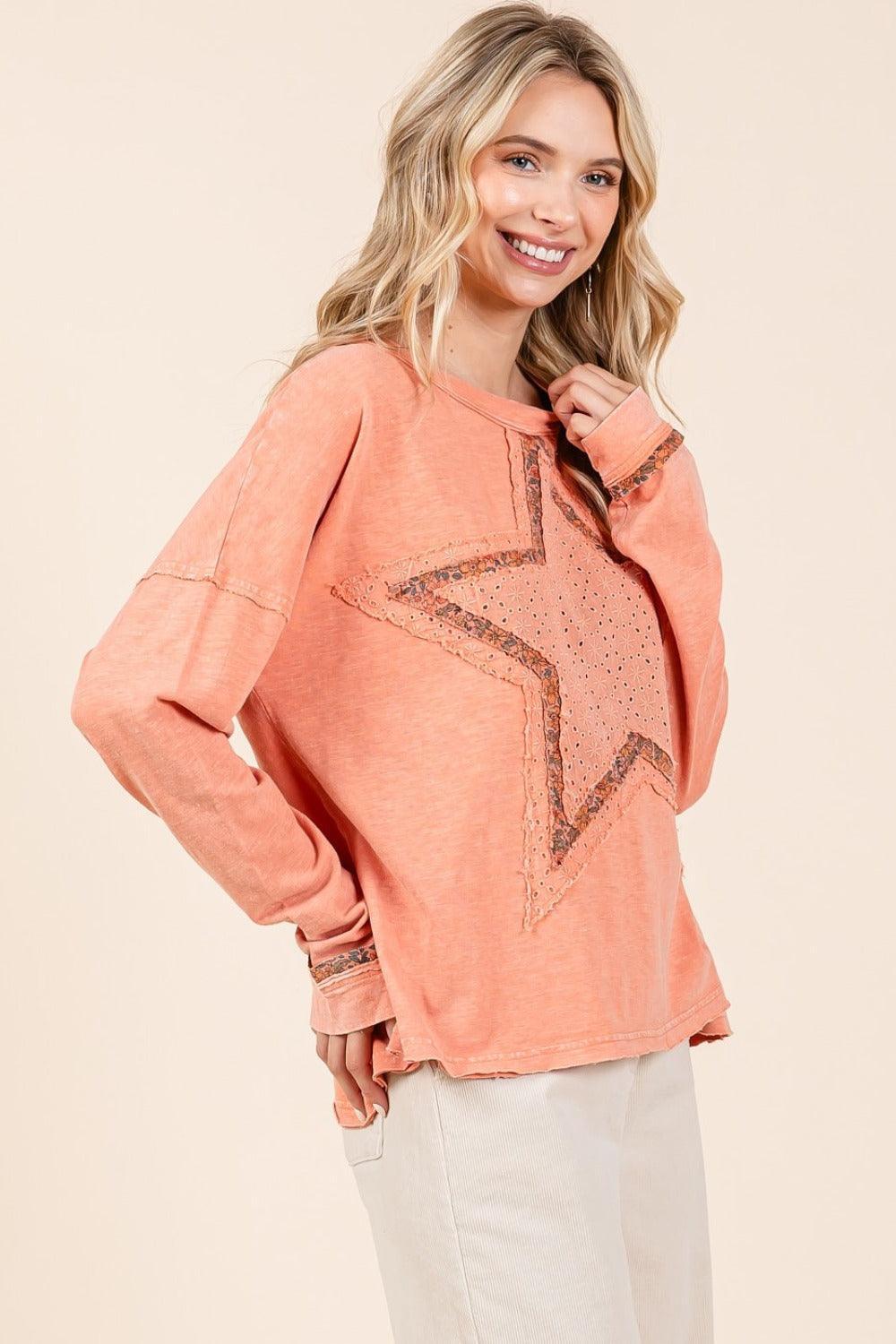 Mittoshop Mineral Wash Star Patch Long Sleeve T-Shirt - DAVERRI FASHIONS