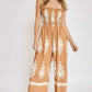 Umgee Full Size Smocked Printed Wide Leg Jumpsuit Plus Size MOCHA Jumpsuits