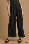 Umgee Front Pleated Wide-Leg Pants with Contrast Trim - DAVERRI FASHIONS
