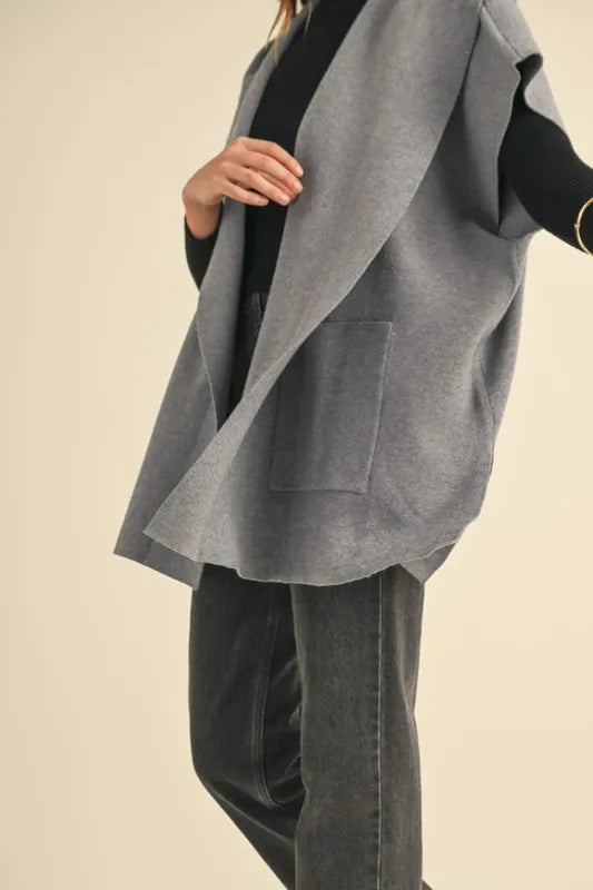 MABLE Knit Open Front Hooded Cardigan With Pocket Cardigans