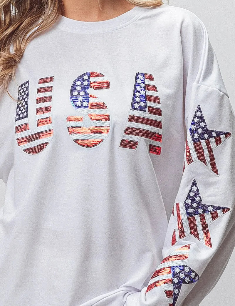 BiBi American Flag USA and Star Sequin Sweatshirt | Sweatshirts Daverri Fashions