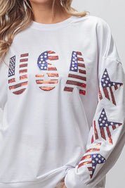 BiBi American Flag USA and Star Sequin Sweatshirt | Sweatshirts Daverri Fashions