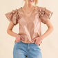 And The Why Faux Leather Ruffle Sleeves V Neck Top - DAVERRI FASHIONS