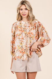 Mittoshop Flower Print Batwing Sleeve Button Down Blouse