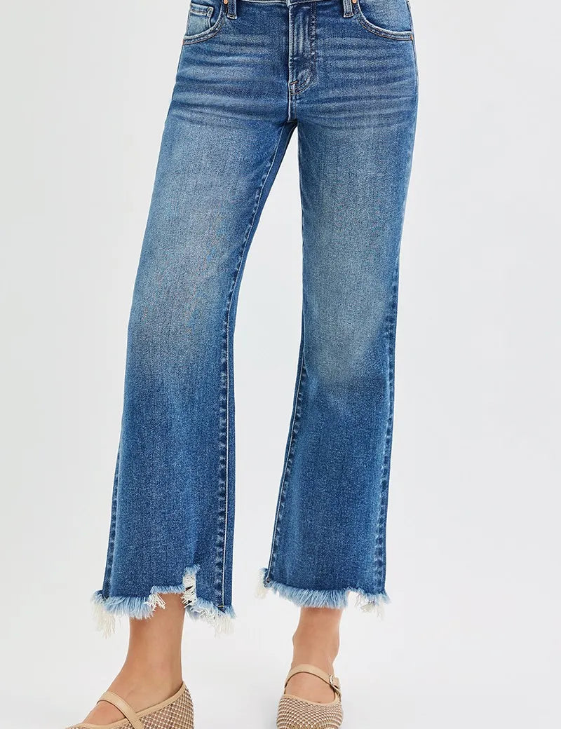 DARK RISEN Full Size Mid Rise Crop Straight Jeans Plus Size | Jeans Daverri Fashions