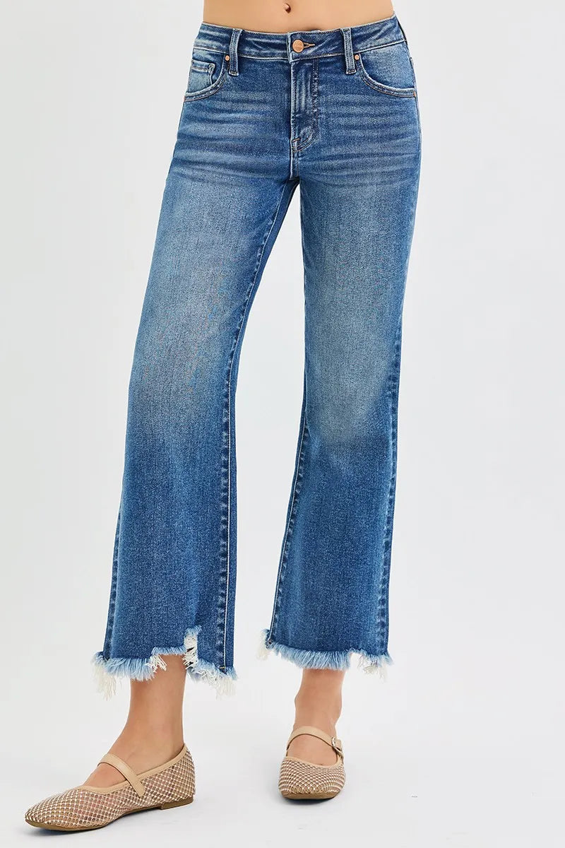 RISEN Full Size Mid Rise Crop Straight Jeans Plus Size DARK Jeans