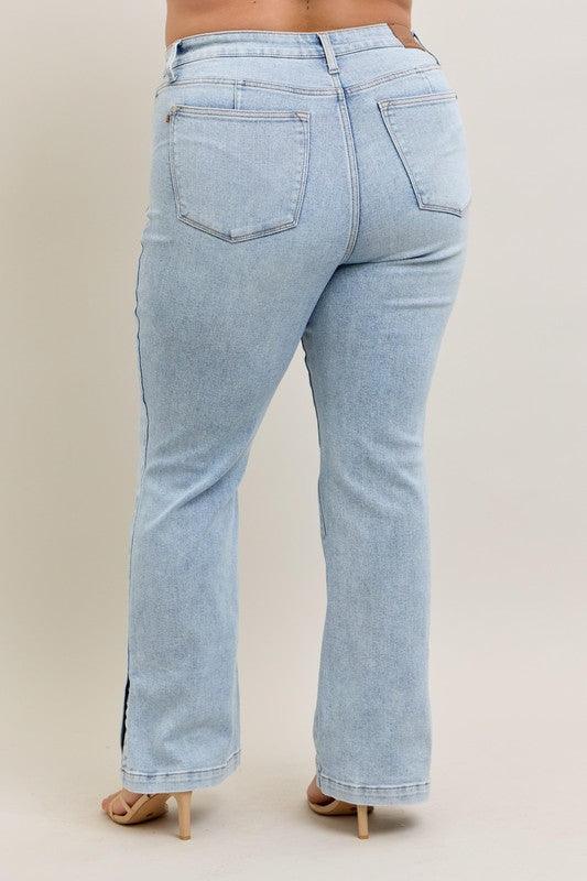 Judy Blue Tummy Control Vintage Wash Side Slit Slim Boot Jeans Jeans
