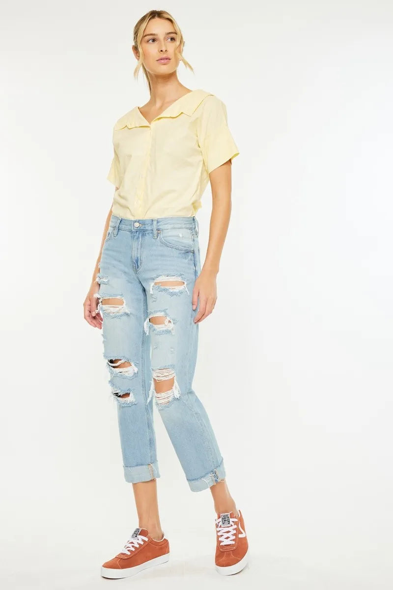 Kancan Mid Rise Distressed Boyfriend Jeans Jeans