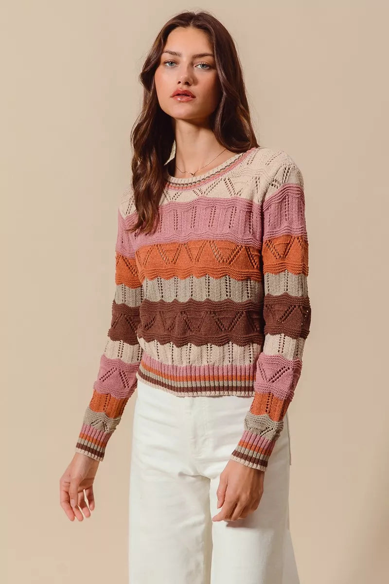SO ME Multi Color Wavy Stripe Sweater Top | Daverri Fashions