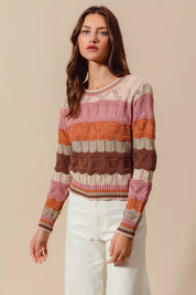 SO ME Multi Color Wavy Stripe Sweater Top | Daverri Fashions