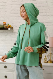 BiBi Plaid With Stripes Mix Match French Terry Hoodie | Hoodies Daverri Fashions