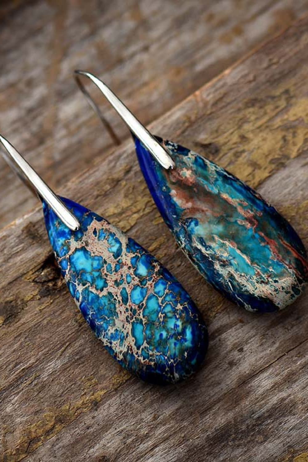 Handmade Teardrop Shape Natural Stone Dangle Earrings | Earrings Daverri Fashions