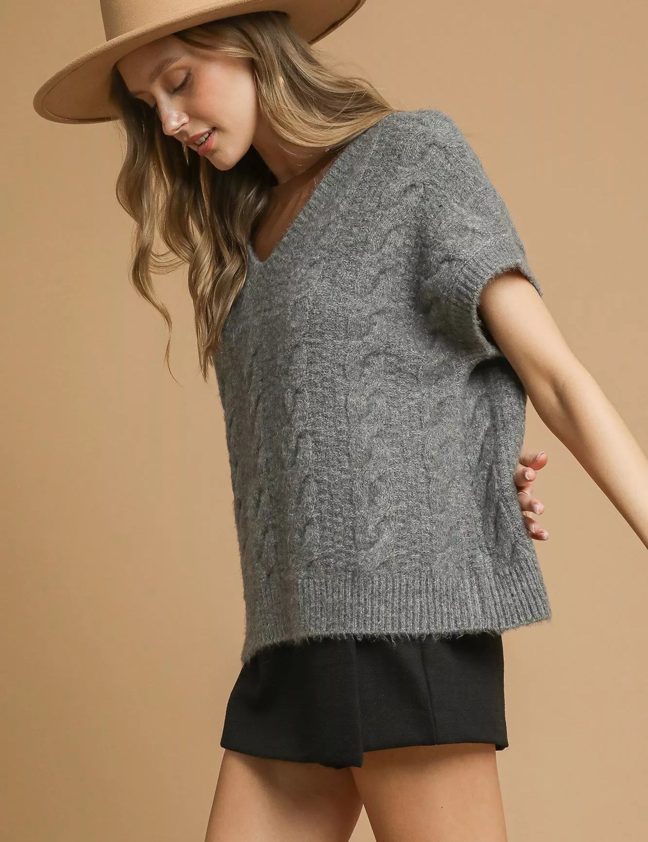 Umgee Cable-Knit V-Neck Sweater | Sweaters Daverri Fashions
