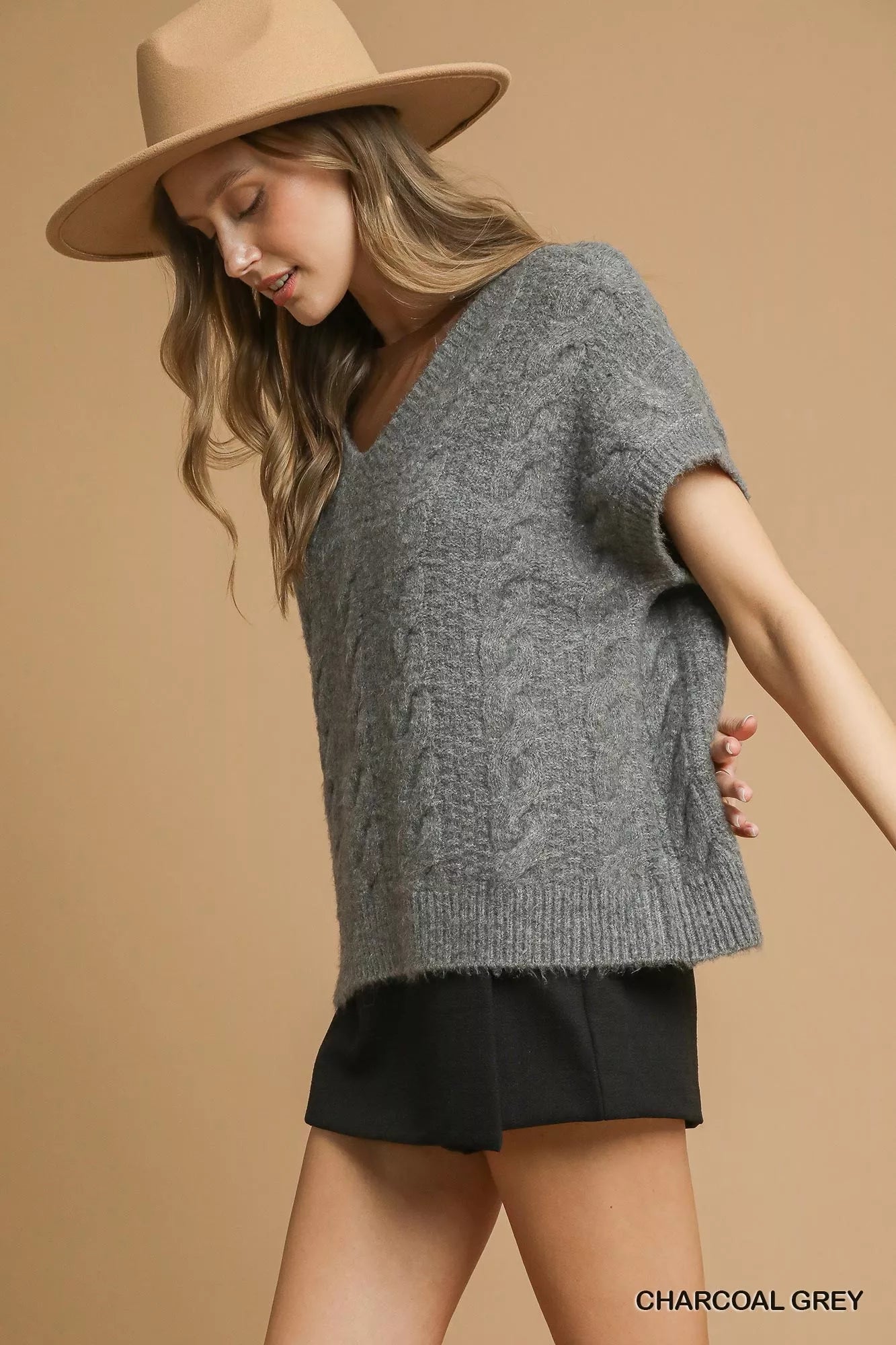 Umgee Cable-Knit V-Neck Sweater | Sweaters Daverri Fashions