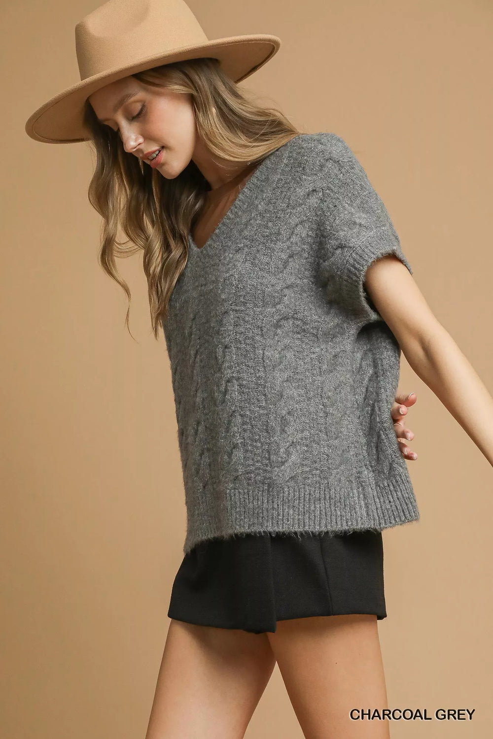 Umgee Cable-Knit V-Neck Sweater | Sweaters Daverri Fashions