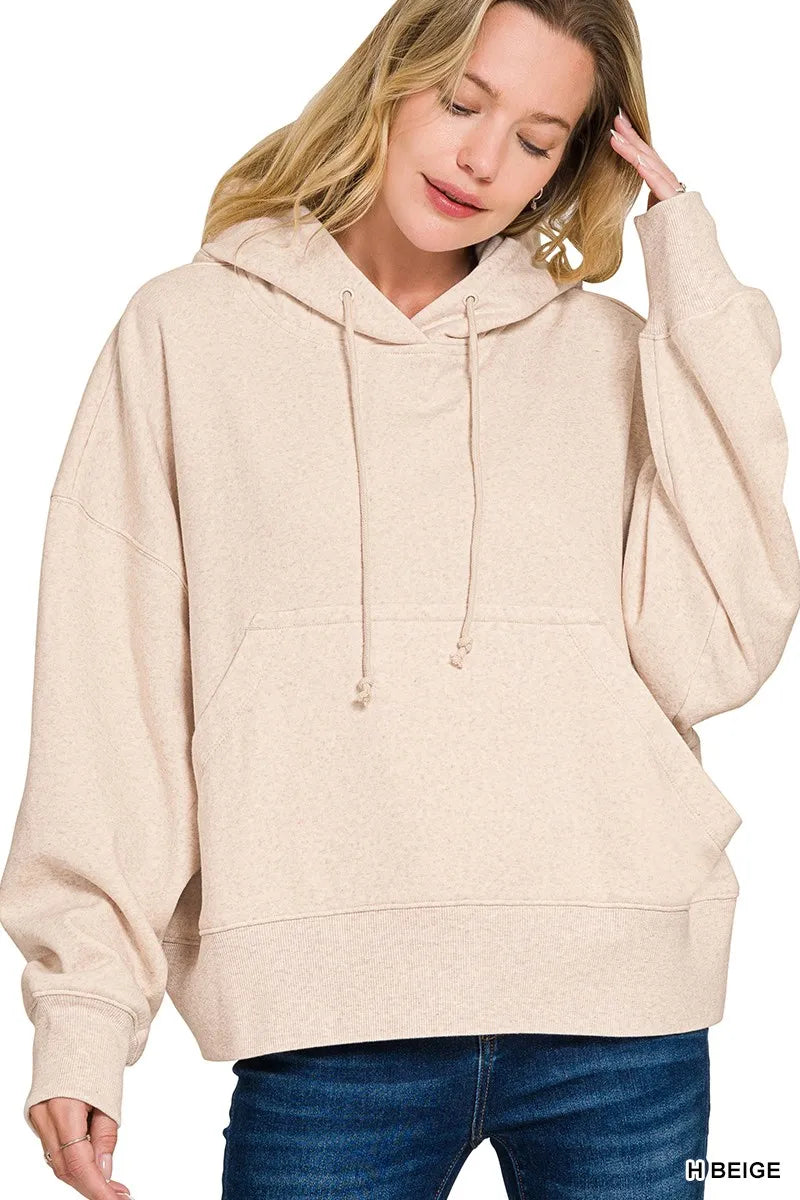 H BEIGE Zenana Oversized Fleece Kangaroo Pocket Hoodie Beige | Sweatshirts Daverri Fashions