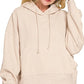 Zenana Oversized Fleece Kangaroo Pocket Hoodie Beige - DAVERRI FASHIONS