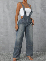 Light Zip Front Wide Strap Denim Overalls | Jumpsuits Daverri Fashions